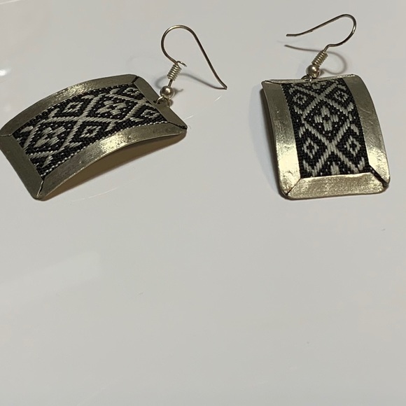 Vintage Embroidered Silver Earrings - Picture 2 of 5